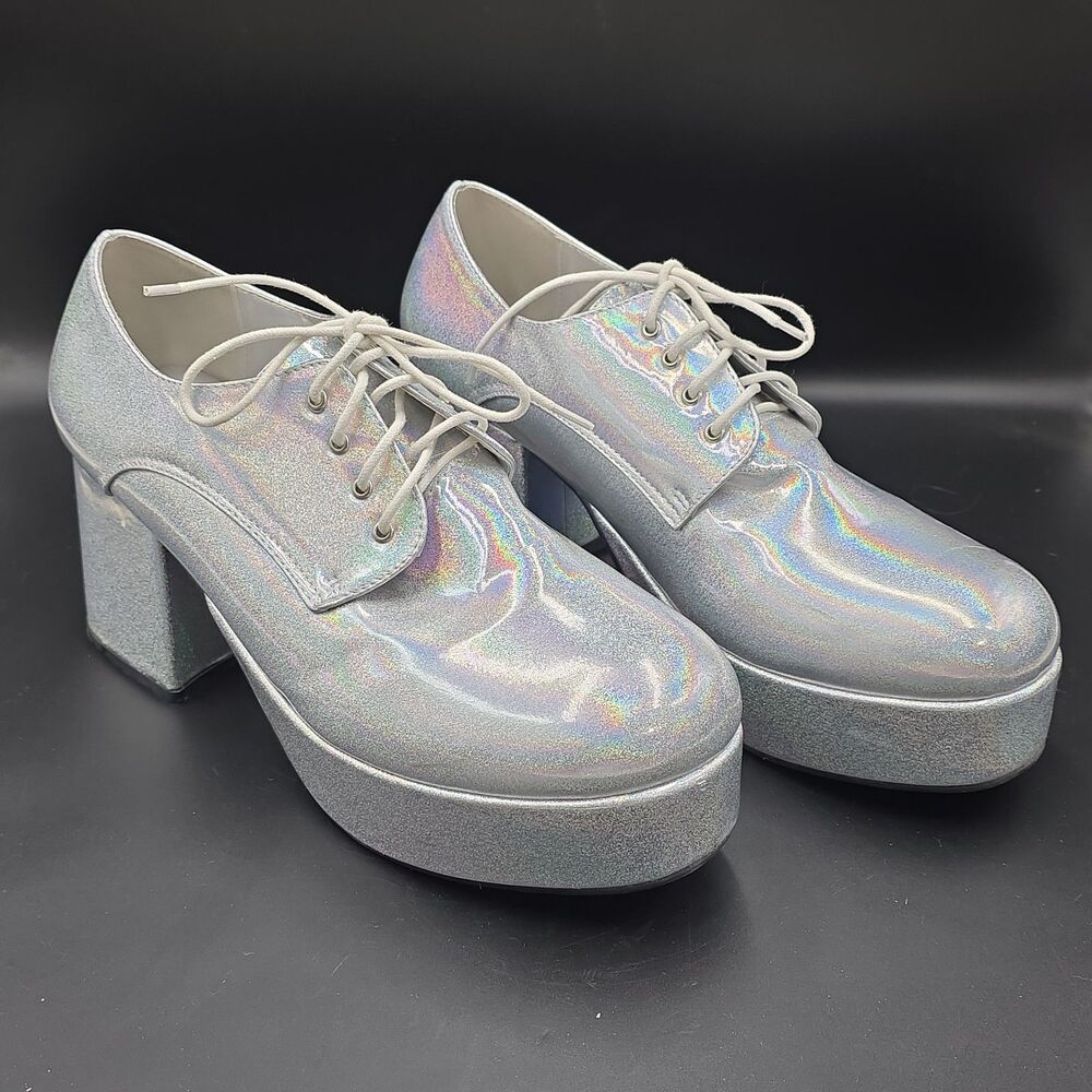 ellie 1031 Men's 3" Heel Disco Platform Shoes 312 Size L 12/13 Silver Halloween